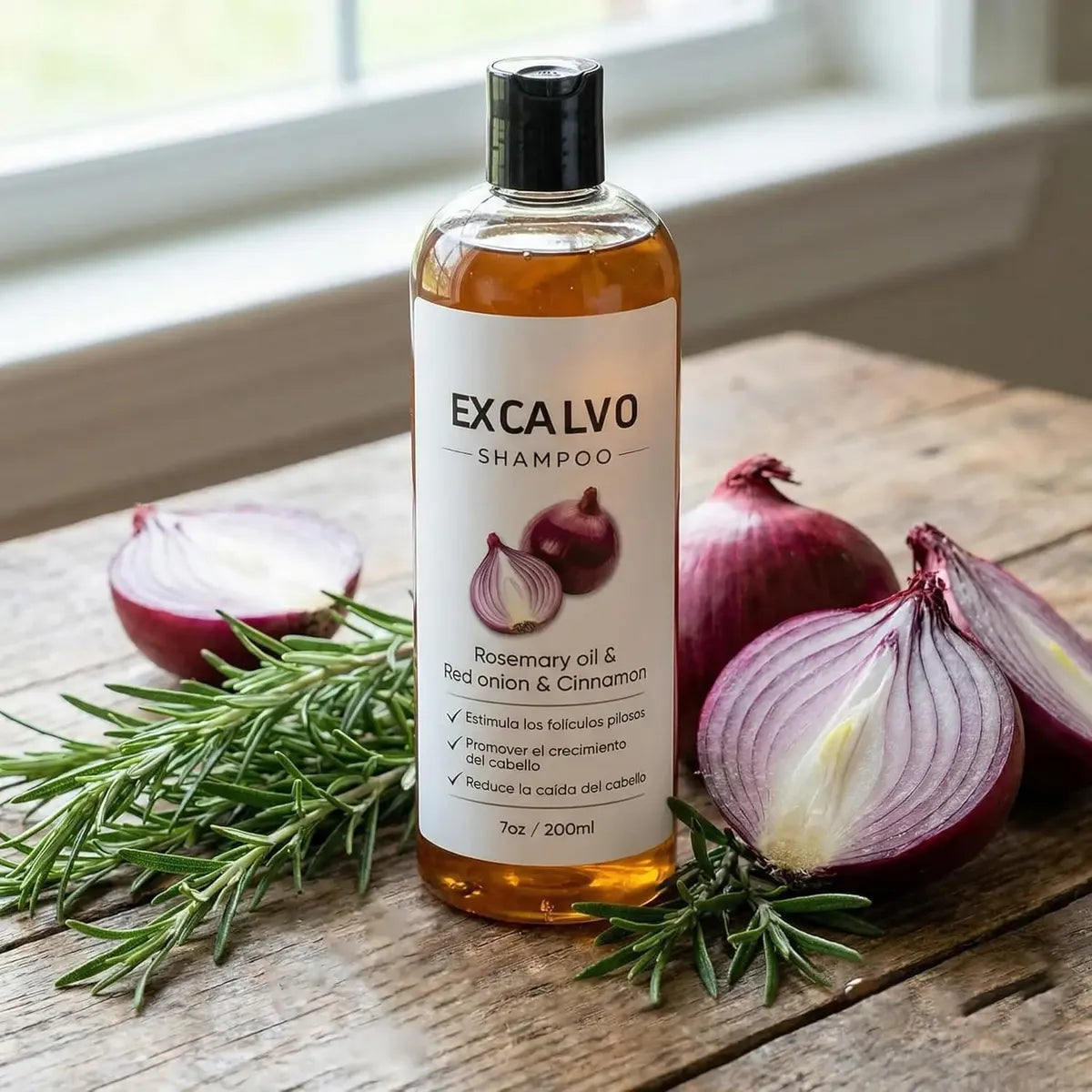 Excalvo Shampoo Con Aceite De Romero, Cebolla Roja y canela